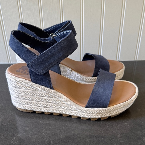 Sorel Navy Blue Wedge Sandals - Picture 4 of 8